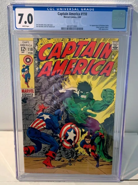 Captain America #110 - CGC 7.0 , WHITE PAGE , Key 1st Appearance Of Madame Hydra