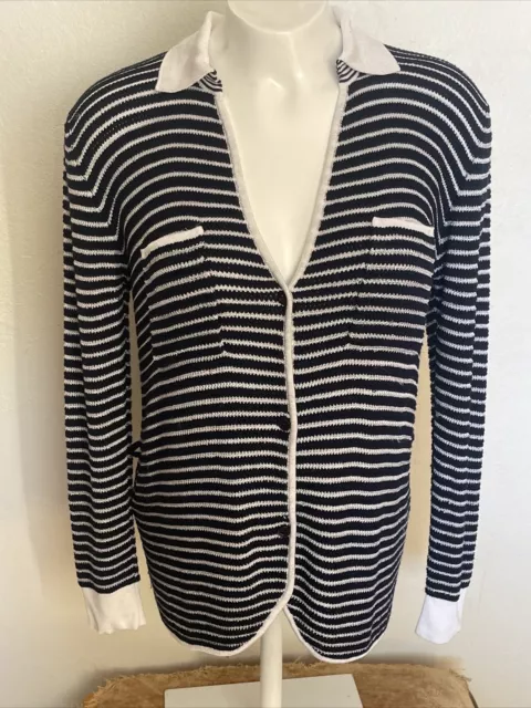 Vintage Women's 8 Armani Collezioni Italy Striped Knit Button Cardigan Shirt Top