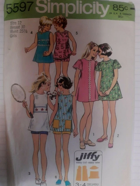 Abito Tunica Pantaloncini Simplicity Cartamodello 5597 Taglio Ragazze 12 Vintage