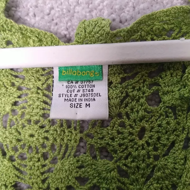 Billabong Blouse Womens M Green Crochet Open Knit Sleeveless Drawstring Beach 3