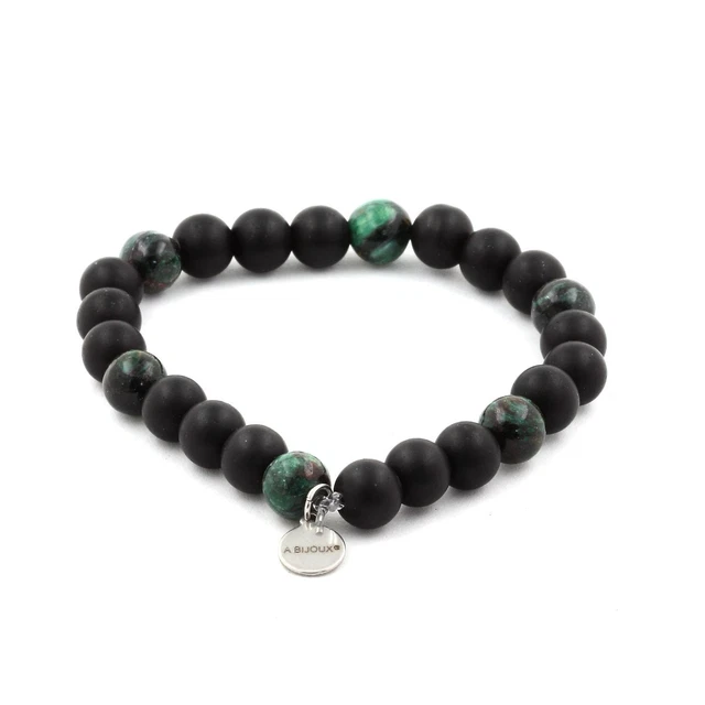 Bracelet Mixte Citrine Du Brésil & Onyx Noir & Bois - Perles 8 Mm - Fait Main En France