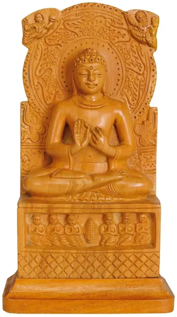Lord Buddha in Dharmachakra Mudra Decorative Wooden Showpiece Figurine Statue