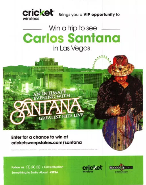 Framed Advert 11X8" Cricket Wireless - Carlos Santana In Las Vegas Competition