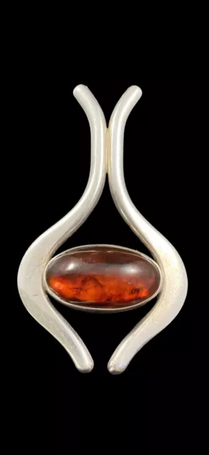 Niels Erik From Denmark Pendant Sterling Silver & Amber Modernist Abstract