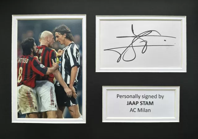 Jaap Stam Hand Signed Ac Milan A4 White Card Display + Proof + Coa