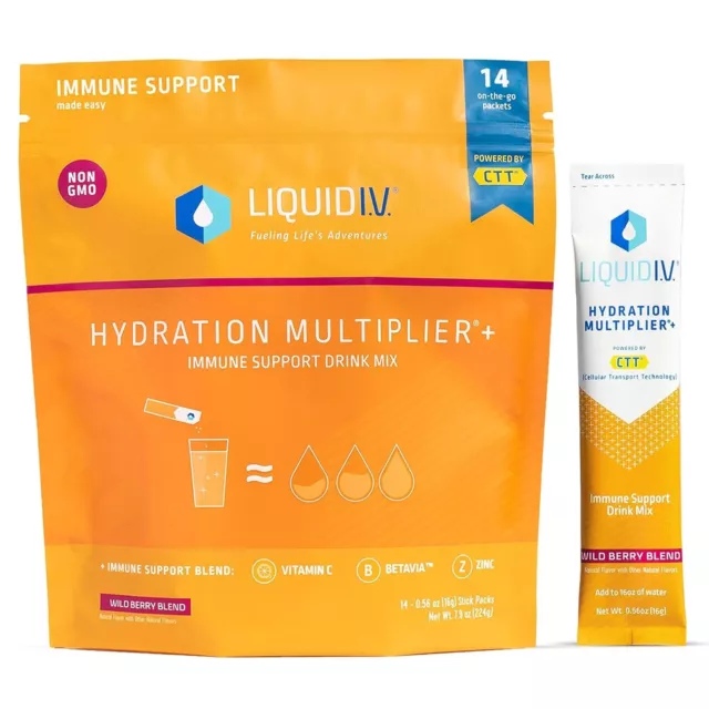 Liquid I.V. Hydration Multiplier + Immune Support -Wild Berry Blend - Hydrati...