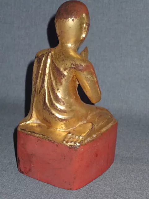 19th Century Burmese Gold Gilt Wood Monk Figurine 5