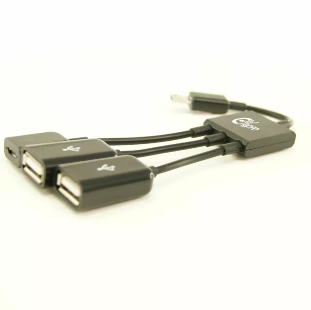 Ex-Pro® OTG Micro USB type B mâle vers 2x USB type A fem. & 1 x Micro USB B fem.