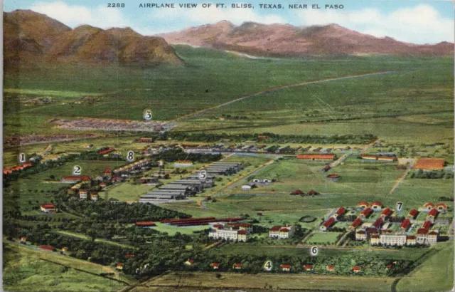 Linen PC * El Paso TX Airplane View of Fort Bliss 1943 WWII