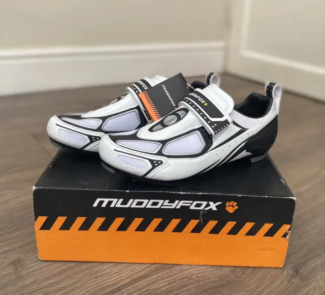 Muddyfox TRI 100 Cycling Shoes White/Black Brand New In Box Uk 10.5 EU 44.5 🚲