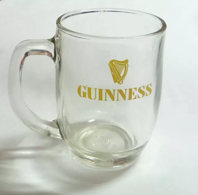 GUINNESS STOUT BEER Vintage MUG Handle ROUNDED GLASS Malaysia Gold 1950's 4.5"
