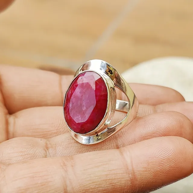 Natural Ruby Gemstone 925 Sterling Silver Band Ring Handmade Ring All Size Gifts