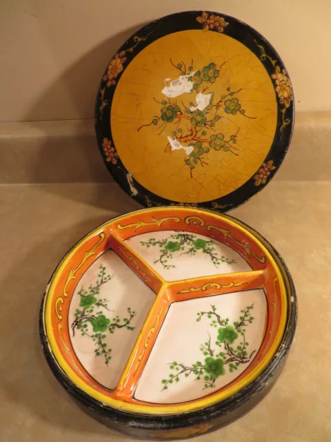 Vintage Divided Dish With Round Storage Box  Mori-Machi Moriyama Japan