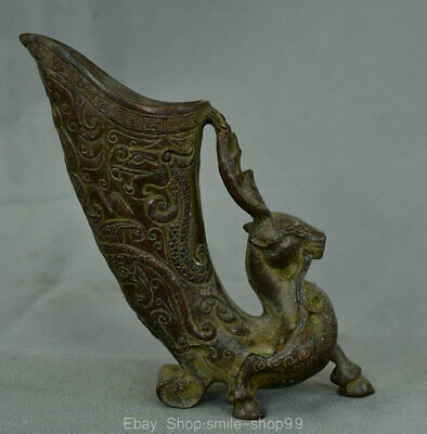 6" Rare Old Chinese Bronze Dynasty Palace Sheep Beast Wine Glass Cup