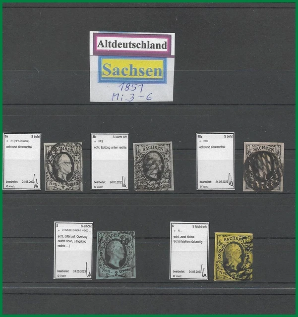 Briefmarken,  Altdeutschl., Sachsen, Mi 3-6,gest., aktuell geprüft Vaatz BPP