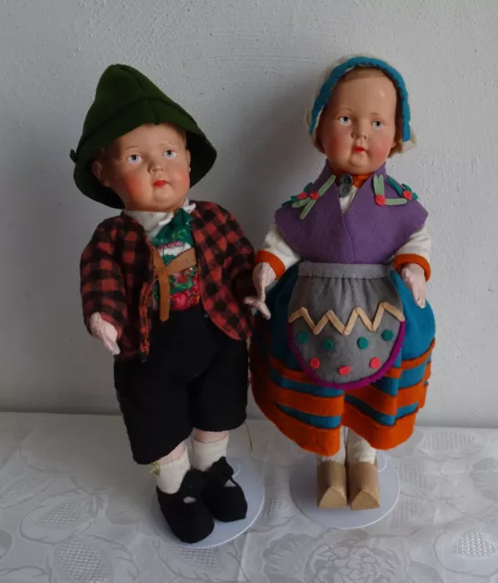 unbespielte alte Schildkröt Puppen Pärchen Modell Bebi 1925 original bekleidet