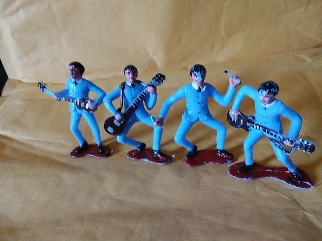 Vintage Beatles Plastic Cake Topper Lot Figures Guitar Players