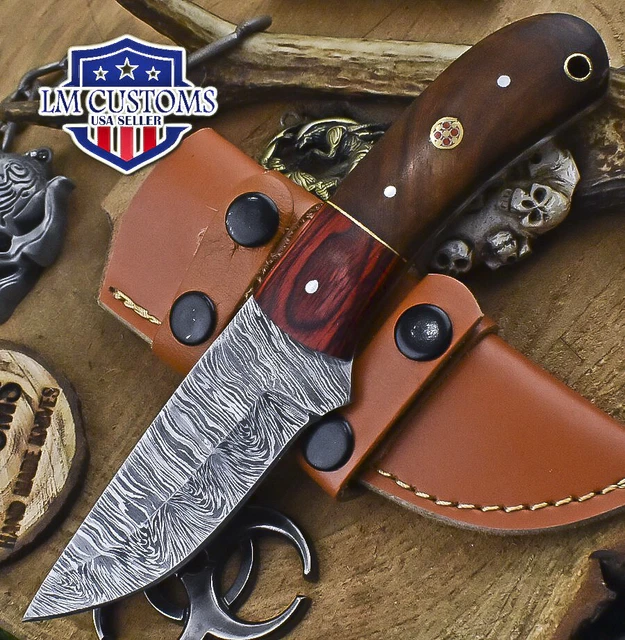 Hot Item Skinner Knife Fire Damascus Walnut Wood Wooden Bolster Hunting