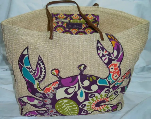 Vera Bradley Plum Crazy Crab Large Straw Tote