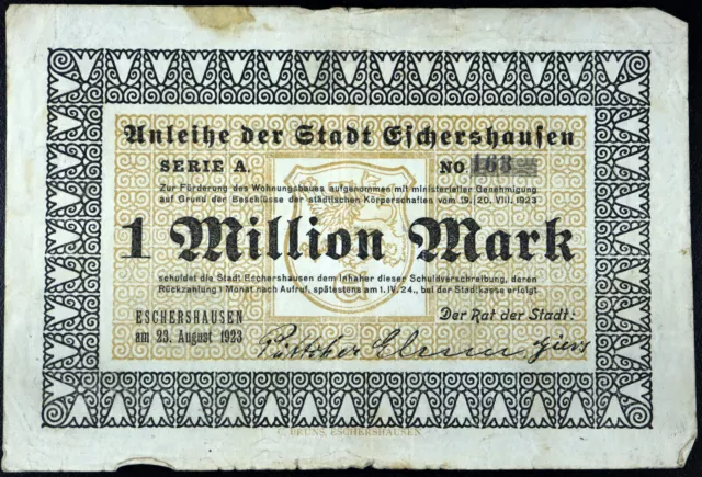 ESCHERSHAUSEN 1923 1 Million Mark Inflation Notgeld Banknote Germany