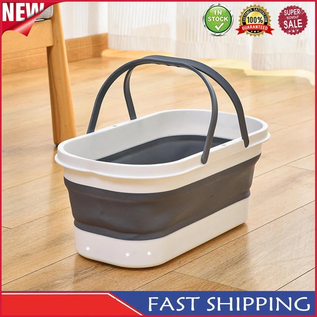 Car Wash Bucket with Wheel Collapsible Bucket for Fishing Camping (Grey)