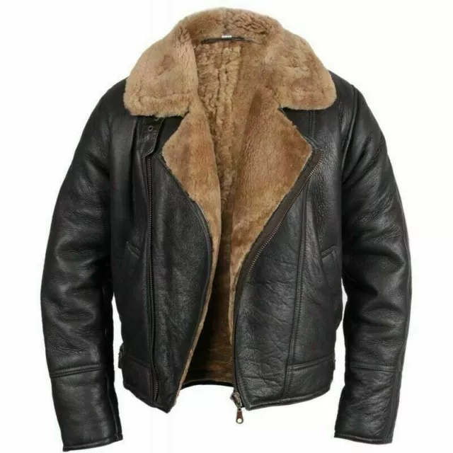 British Mens Raf Sheepskin Leather Black Bomber Winter Aviator Flying Pilot Coat