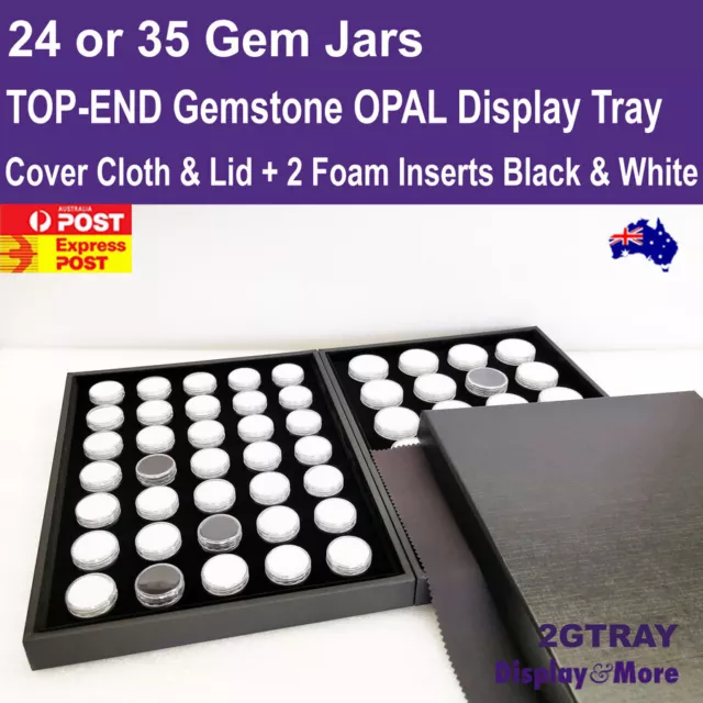 GEMSTONE Tray Opal Display Box Case | Black & White GEM Jar | RELIABLE AUS Stock