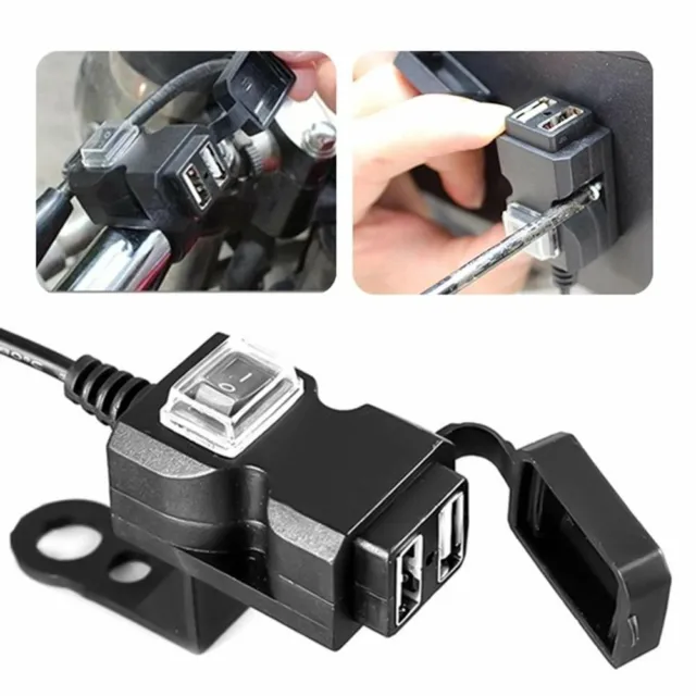 12V Motorrad Lenker Dual USB Buchse Steckdose Ladegerät Schalter Wasserdicht