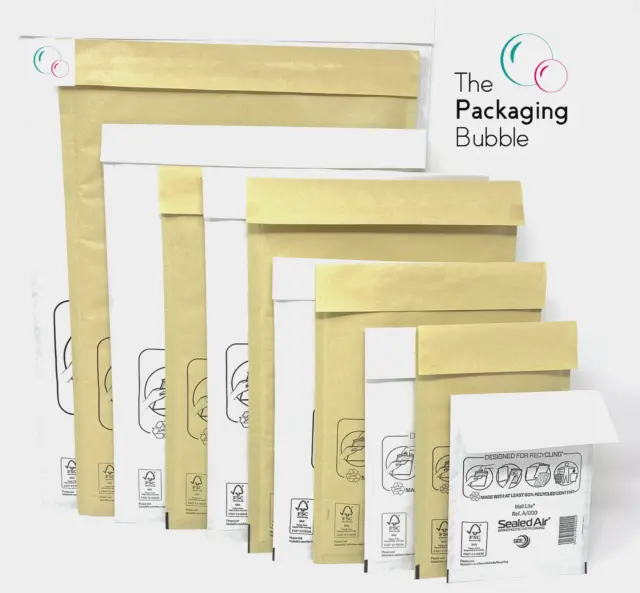 Mail Lite Bubble Padded Envelopes Mailer Bags White or Gold A000 C0 D1 F3 E2 J6 2