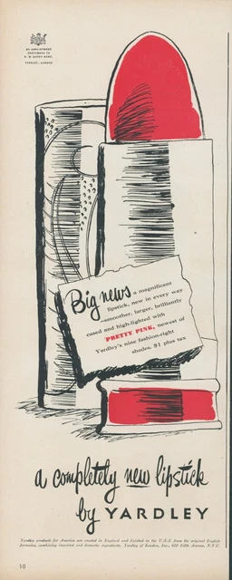 1950 Yardley Lipstick Pretty Pink Fashion Right Shades Vintage Print Ad L7