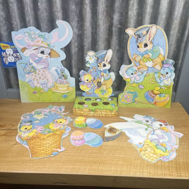 VTG Lot Of 9 R. Grist Easter Die Cut Rabbit Egg Basket Decoration Spring