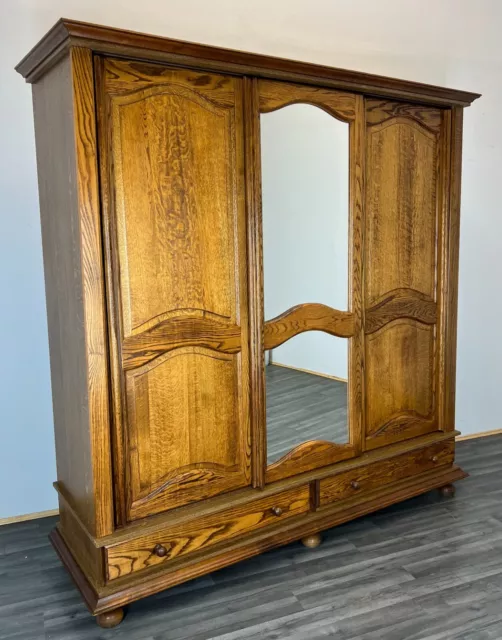French Carved 3 door Armoire Wardrobe with mirror (LOT 2266)