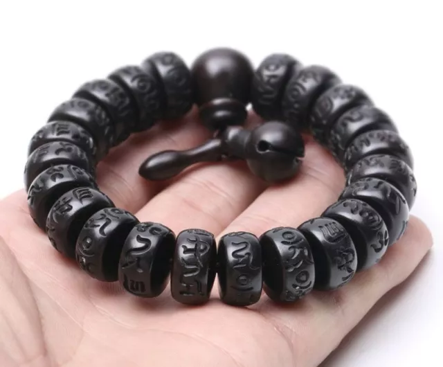 Men Tibetan Buddhist male om mani padme hum bracelet wood Mala Prayer Beads