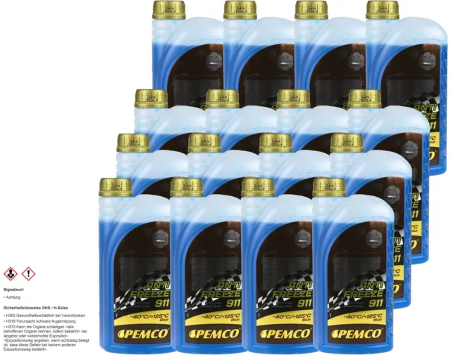 16x1 Liter PEMCO Antifreeze 911 Kühlerfrostschutz Typ G11 blau Fertiggemisch