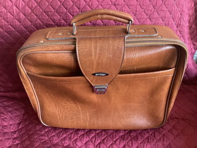 Vintage Geweih braun Kunstleder Anzug Tasche Kleidung Träger Koffer Etui