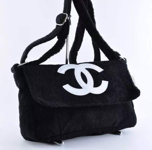 CHANEL PRECISION NOVELTY Terry Cloth Messenger Shoulder Black CoCo Mark  Handbags $328.00 - PicClick