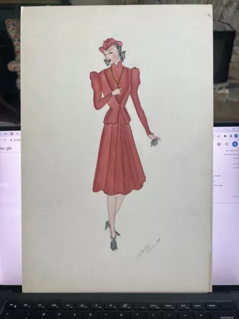Lois Hicks 1940 Fashion Design of Woman in Red Business Outfit