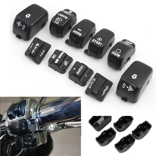 10 Pcs Black Hand Control Switch Housing Button Cover Cap Kit for Harley 96-13