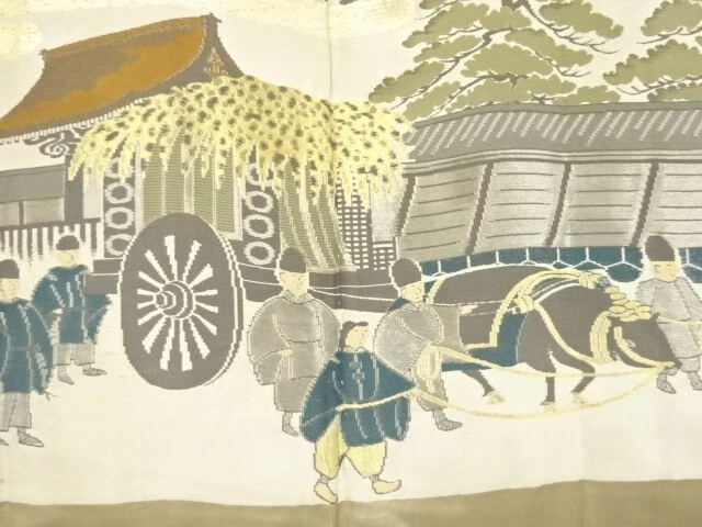 6052125: JAPANESE KIMONO / ANTIQUE MENS HAORI / TSUMUGI / WOVEN AOI FESTIVAL (li