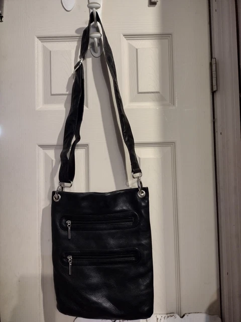 Margot Women's Black Pebbled Leather Triple Zipper Crossbody Purse Bag