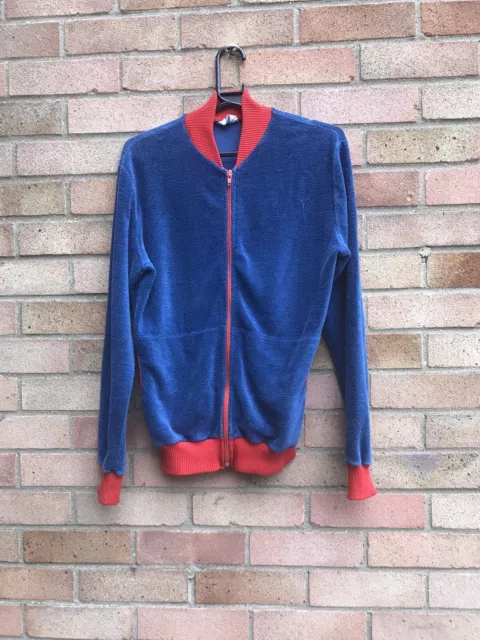 Vintage Towelling Track Top Blue And Red Size M