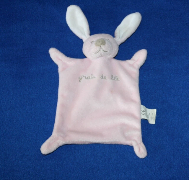 Grain De Ble Doudou Lapin Plat Rose Blanc Nez Gris Marron Kom9