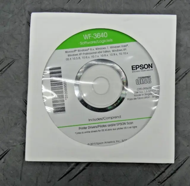 EPSON WF-3640 Printer Software Setup CD ROM Disc For Windows & Mac OS Drivers