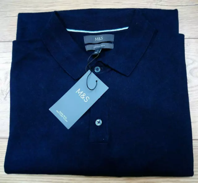 Polo Shirt nuova con etichette M&S Navy ricca di maglia cotone TOP UK 4XL lunghezza più lunga