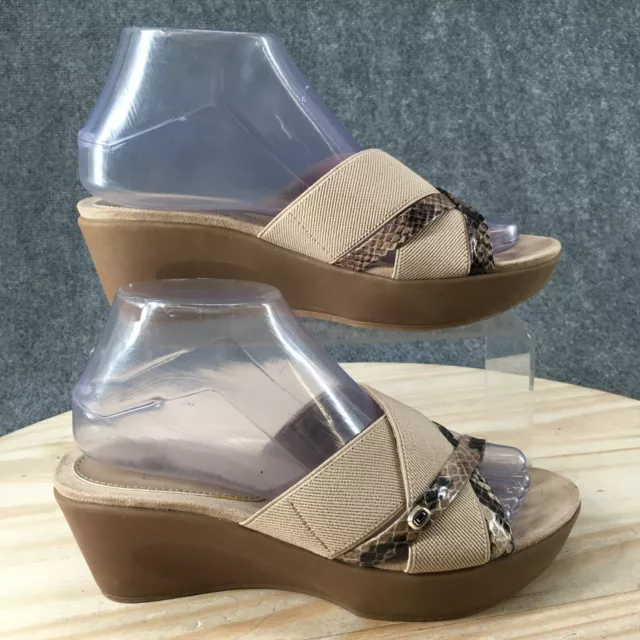 Bandolino Sandals Womens 7.5 M Donovan Slides Beige Fabric Snakeskin Wedge