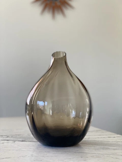 Mikasa Smoked Art Glass Ribbed Handblown Round Vase 10-1/2”T
