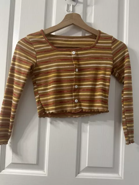 SHEIN Crop Top Girls Long Sleeve Crew Neck Orange Red Stripes Size Unknown