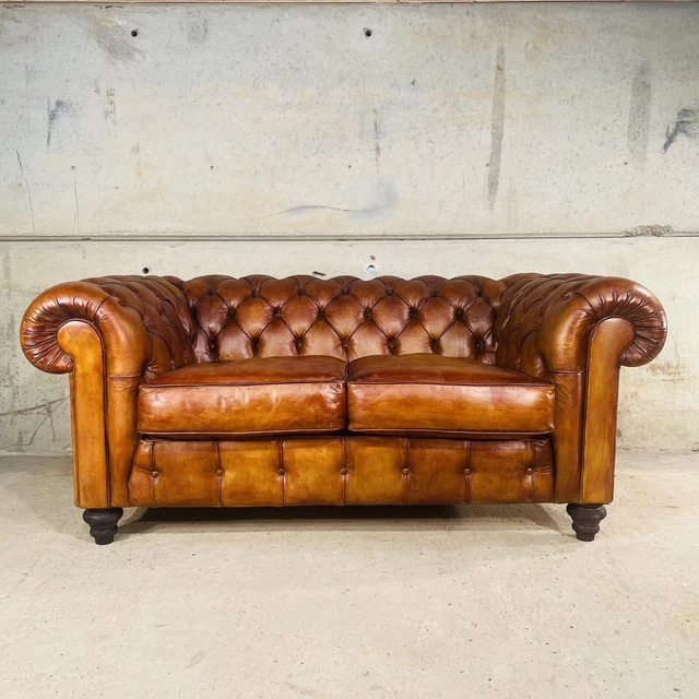 Vintage Chesterfield Two-Seater Leather Sofa - Timeless Beauty #1a