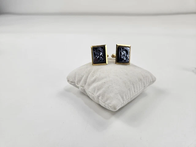 Vintage Roman Cameo Gold Tone Onyx Men's Cufflinks