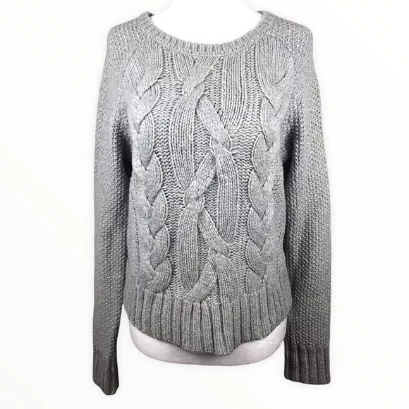 Eileen Fisher The Fisher Project Moon Grey Cable Knit Merino Wool Sweater sz M